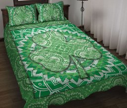 Irish Quilt Bedding Set, Ireland Irish Green Shamrock Green Mandala Floral Quilt Blanket With Pillowcases, Duvet Cover Set