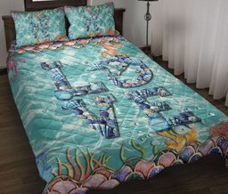Mermaid Quilt Bedding Set, Love Mermaid Bling Make Waves Quilt Blanket With Pillowcases, Duvet Cover Set