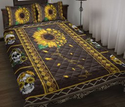Skull Quilt Bedding Set, Skull And Sunflower Patchwork Quilt Blanket With Pillowcases, Duvet Cover Set