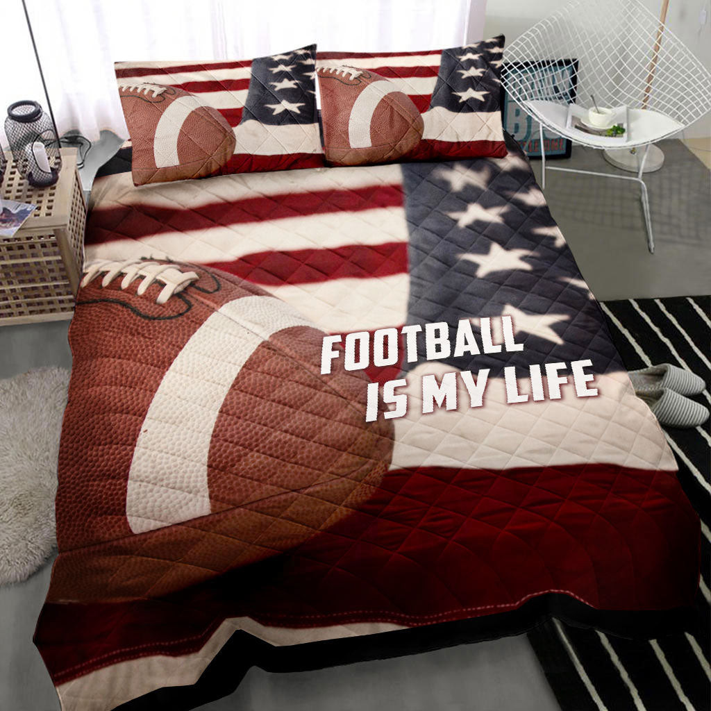 Football Quilt Bedding Set, America Football Is My Us Flag Quilt Blanket With Pillowcases, Duvet Cover Set