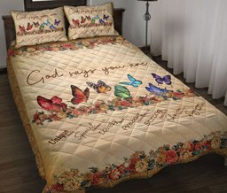Butterfly, Christian, Jesus, God, Bible Quilt Bedding Set, Butterfly God Say You Are Style Flower Quilt Blanket With Pillowcases, Duvet Cover Set