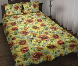 Sunflower Quilt Bedding Set, Sunflower Watercolor Plant Things Yellow Quilt Blanket With Pillowcases, Duvet Cover Set