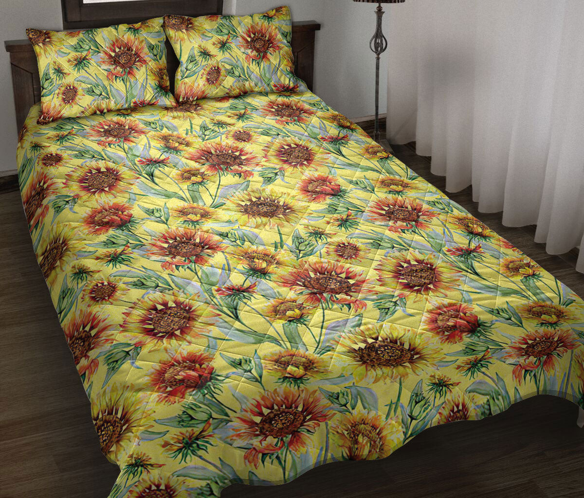 Sunflower Quilt Bedding Set, Sunflower Watercolor Plant Things Yellow Quilt Blanket With Pillowcases, Duvet Cover Set