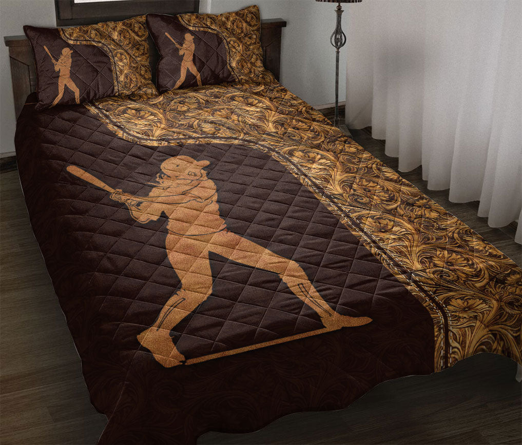 Softball Quilt Bedding Set, Baseball And Softball Girl Quilt Blanket With Pillowcases, Duvet Cover Set