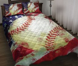 Softball Quilt Bedding Set, Baseball And Softball Ball Us Flag Quilt Blanket With Pillowcases, Duvet Cover Set