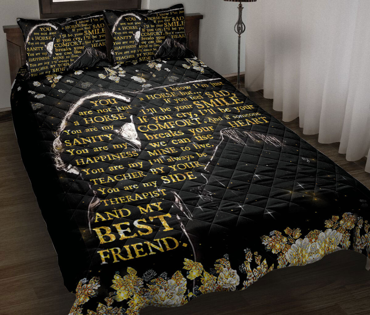 Horse Quilt Bedding Set, Horse You Are My Best Friend Horse Floral Quilt Blanket With Pillowcases, Duvet Cover Set