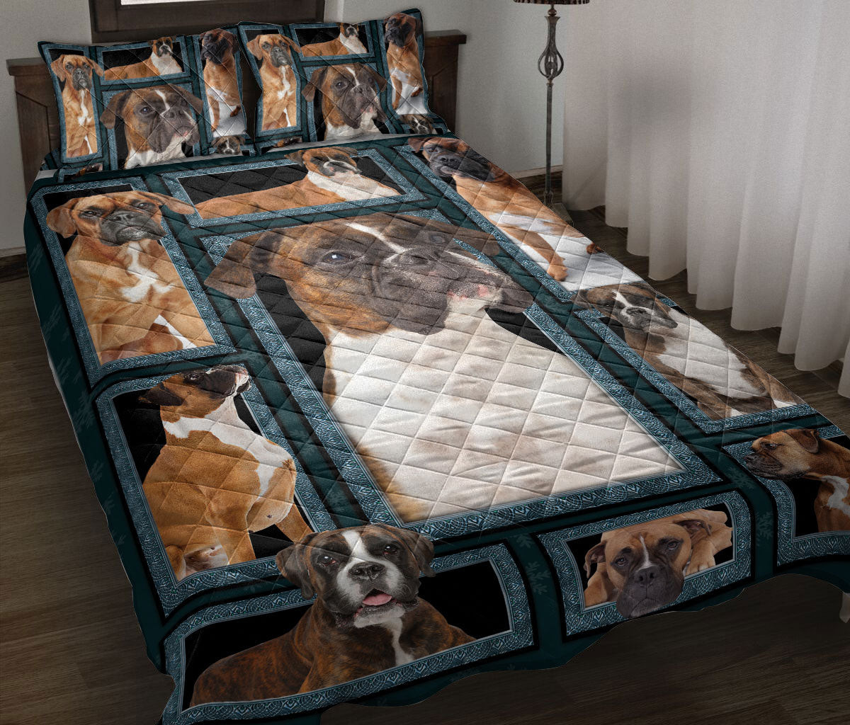 Boxer Quilt Bedding Set, Boxer Dog Patchwork Quilt Blanket With Pillowcases, Duvet Cover Set