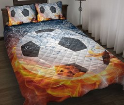 Soccer Quilt Bedding Set, Soccer Ball Fire & Water Soccer Red & Blue Quilt Blanket With Pillowcases, Duvet Cover Set