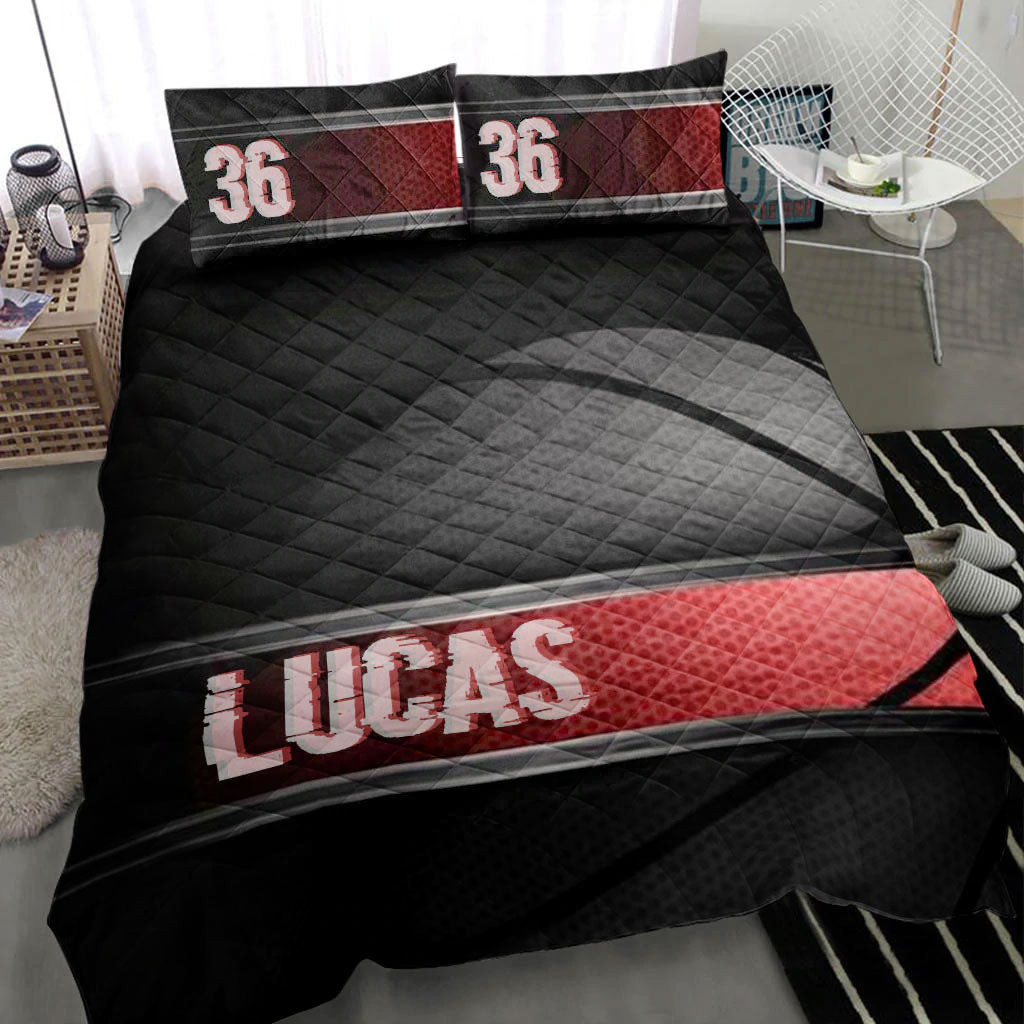 Basketball Quilt Bedding Set, Basketball Ball Ball Black Quilt Blanket With Pillowcases, Duvet Cover Set