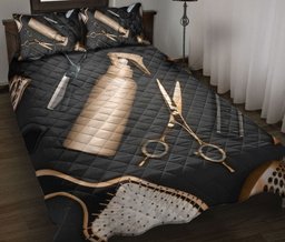 Hairdresser Quilt Bedding Set, Hairdresser Metal Tools Black & Golden Hairdresser Quilt Blanket With Pillowcases, Duvet Cover Set