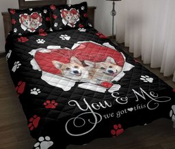 Corgi Quilt Bedding Set, Corgi Cute Dog Love Heart Quilt Blanket With Pillowcases, Duvet Cover Set