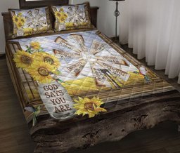 Hummingbird Quilt Bedding Set, Hummingbird Sunflower Windmill Countrside Wood God Says Quilt Blanket With Pillowcases, Duvet Cover Set