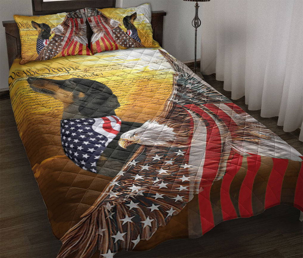 Dachshund Quilt Bedding Set, Dachshund Patriotic Dog American Eagle Us Flag We The People Quilt Blanket With Pillowcases, Duvet Cover Set