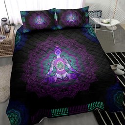 Yoga Quilt Bedding Set, Yoga Mandala Purple Black Meditation Chakra Quilt Blanket With Pillowcases, Duvet Cover Set