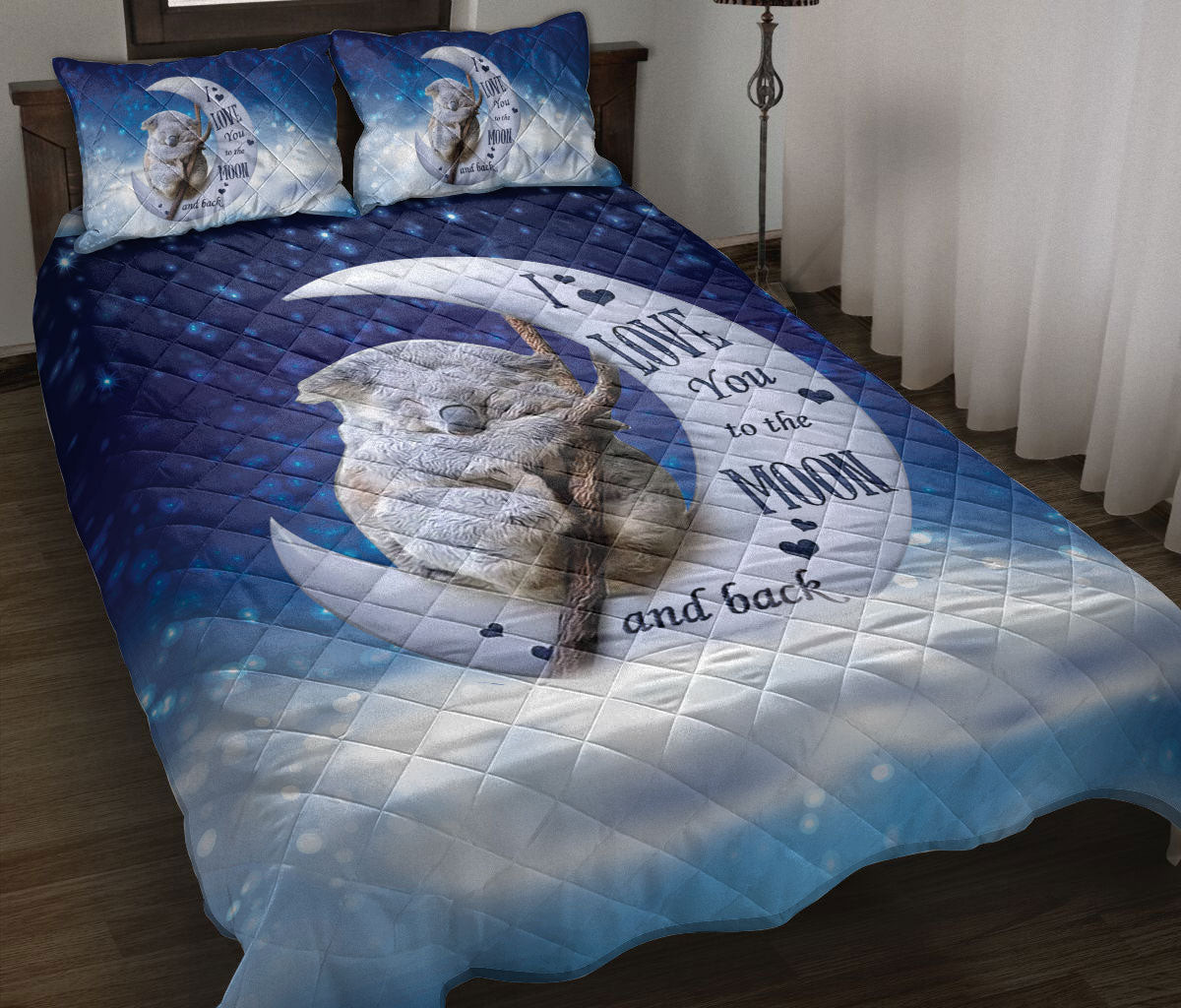 Koala Quilt Bedding Set, Cute Koala I Love You To The Moon And Back Quilt Blanket With Pillowcases, Duvet Cover Set