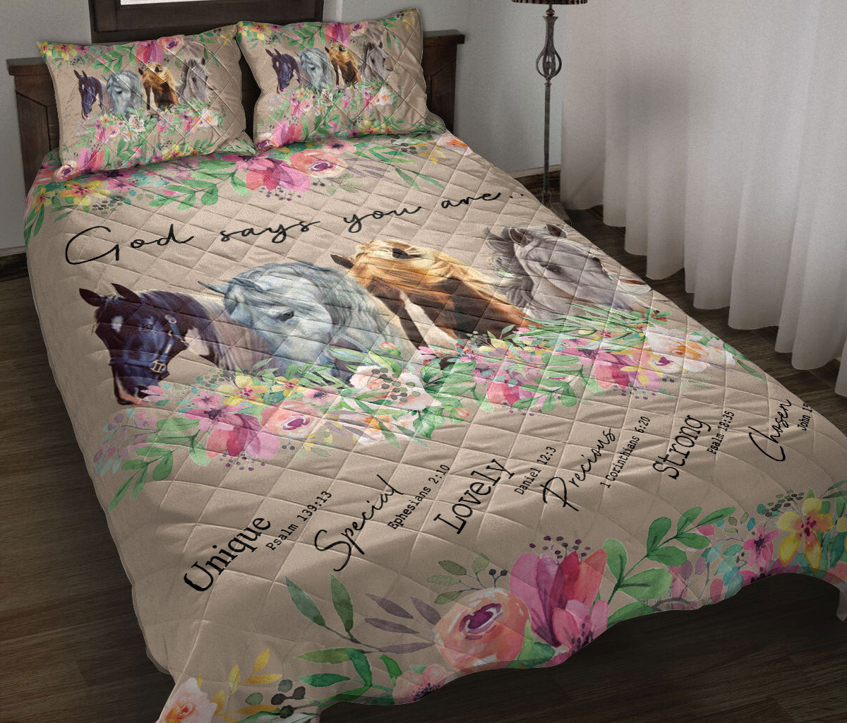 Horse Quilt Bedding Set, Horse God Says You Are Flower Floral Quilt Blanket With Pillowcases, Duvet Cover Set