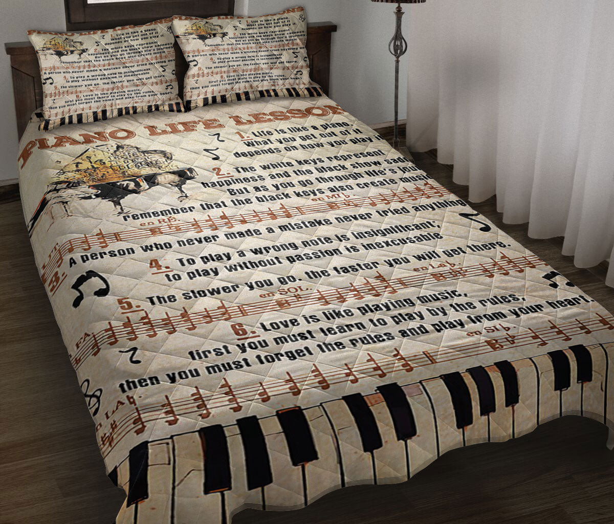 Piano Quilt Bedding Set, Piano Lessons MusicKey Notes Pianist Quilt Blanket With Pillowcases, Duvet Cover Set