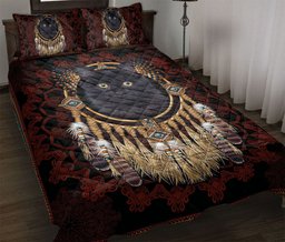 Black Cat,Cat Quilt Bedding Set, Black Cat Dreamcatcher Native Black Red Quilt Blanket With Pillowcases, Duvet Cover Set