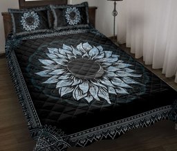 Hockey Quilt Bedding Set, Hockey Blue Sunflower Mandala Hockey Quilt Blanket With Pillowcases, Duvet Cover Set