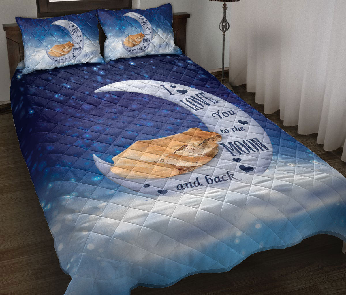 Frog Quilt Bedding Set, Frog I Love You To The Moon And Back Quilt Blanket With Pillowcases, Duvet Cover Set