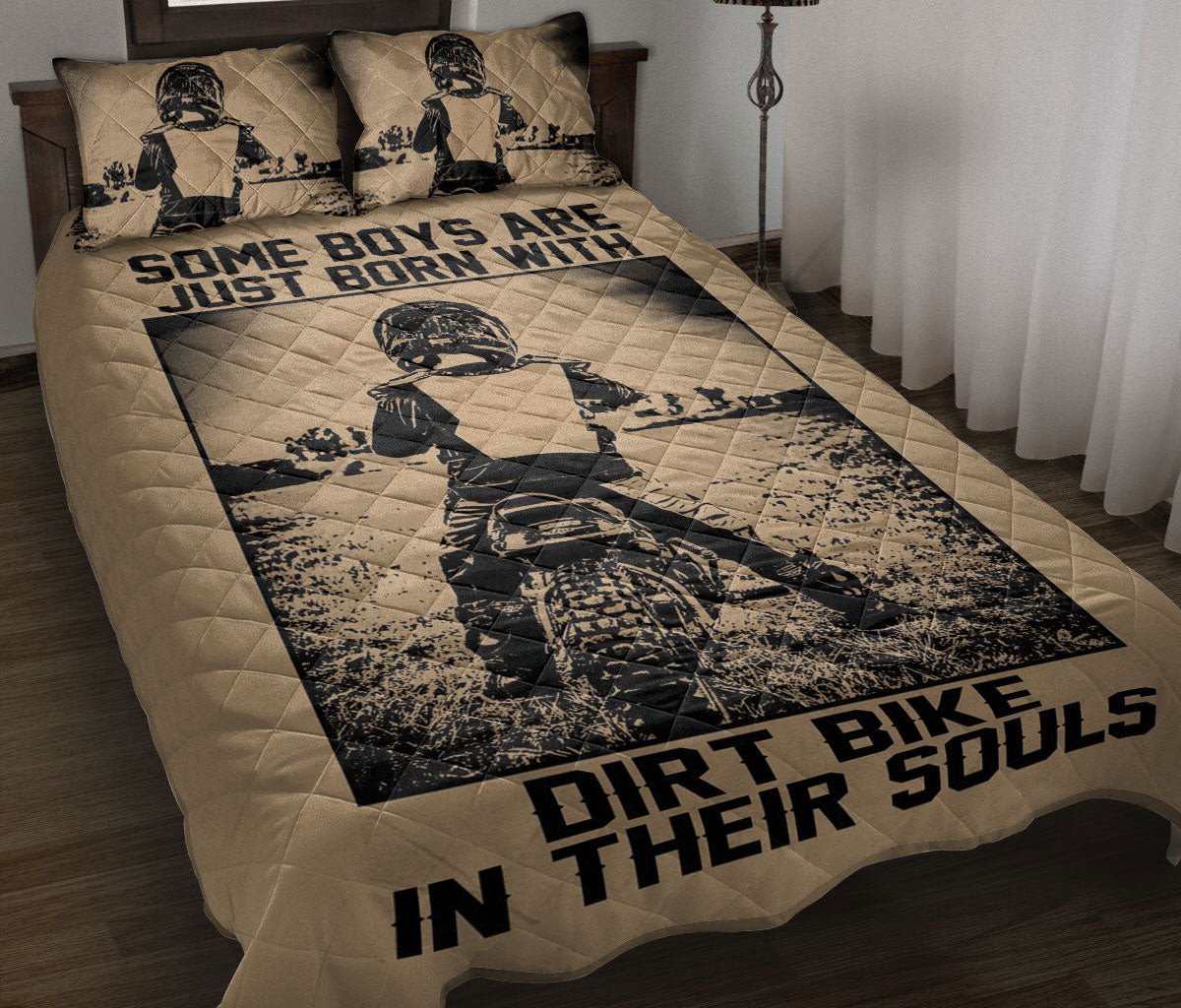 Motocross Quilt Bedding Set, Some Boys Are Just Born With Dirt Bike In Their Souls Motocross Extreme Quilt Blanket With Pillowcases, Duvet Cover Set
