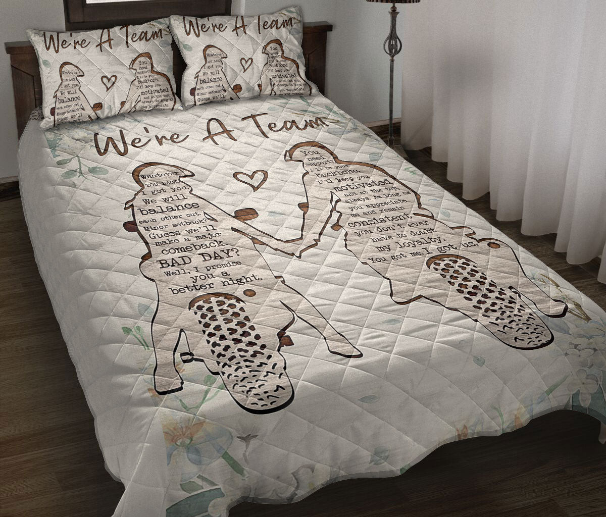 Motocross Quilt Bedding Set, Biker We'Re A Team Heart Couple Husband & Wife Quilt Blanket With Pillowcases, Duvet Cover Set
