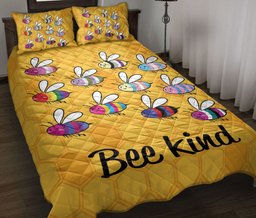 LGBT Quilt Bedding Set, Lgbt Lgbtq Pride Bee Kind Honeycomb Yellow Support Quilt Blanket With Pillowcases, Duvet Cover Set