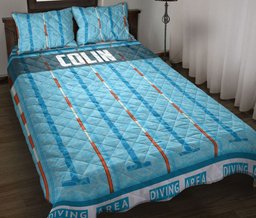 Personalized Swimming Quilt Bedding Set, Swimming Swim Pool Swimmers Quilt Blanket With Pillowcases, Custom Name Duvet Cover Set
