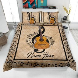 Personalized Guitar Quilt Bedding Set, Guitar Quilt Blanket & Pillowcase, Custom Name Duvet Cover Set, Gift for Guitar Lover, Guitarist