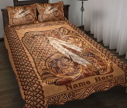 Personalized Native American Quilt Bedding Set, Native American Feather Pride Floral Quilt Blanket With Pillowcases, Custom Name Duvet Cover Set