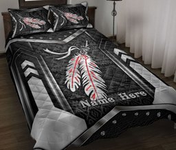 Personalized Native American Quilt Bedding Set, Native American Indigeno USFeather Black Quilt Blanket With Pillowcases, Duvet Cover Set