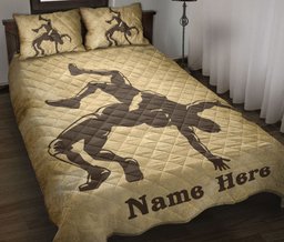 Personalized Wrestling Quilt Bedding Set, Wrestling Wrestler Quilt Blanket With Pillowcases, Custom Name Duvet Cover Set