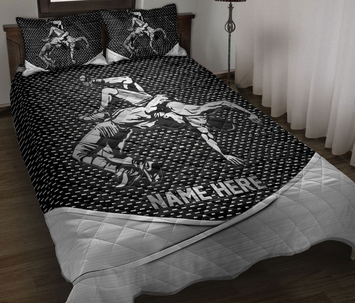 Personalized Wrestling Quilt Bedding Set, Wrestling Wrestler Quilt Blanket With Pillowcases, Custom Name Duvet Cover Set