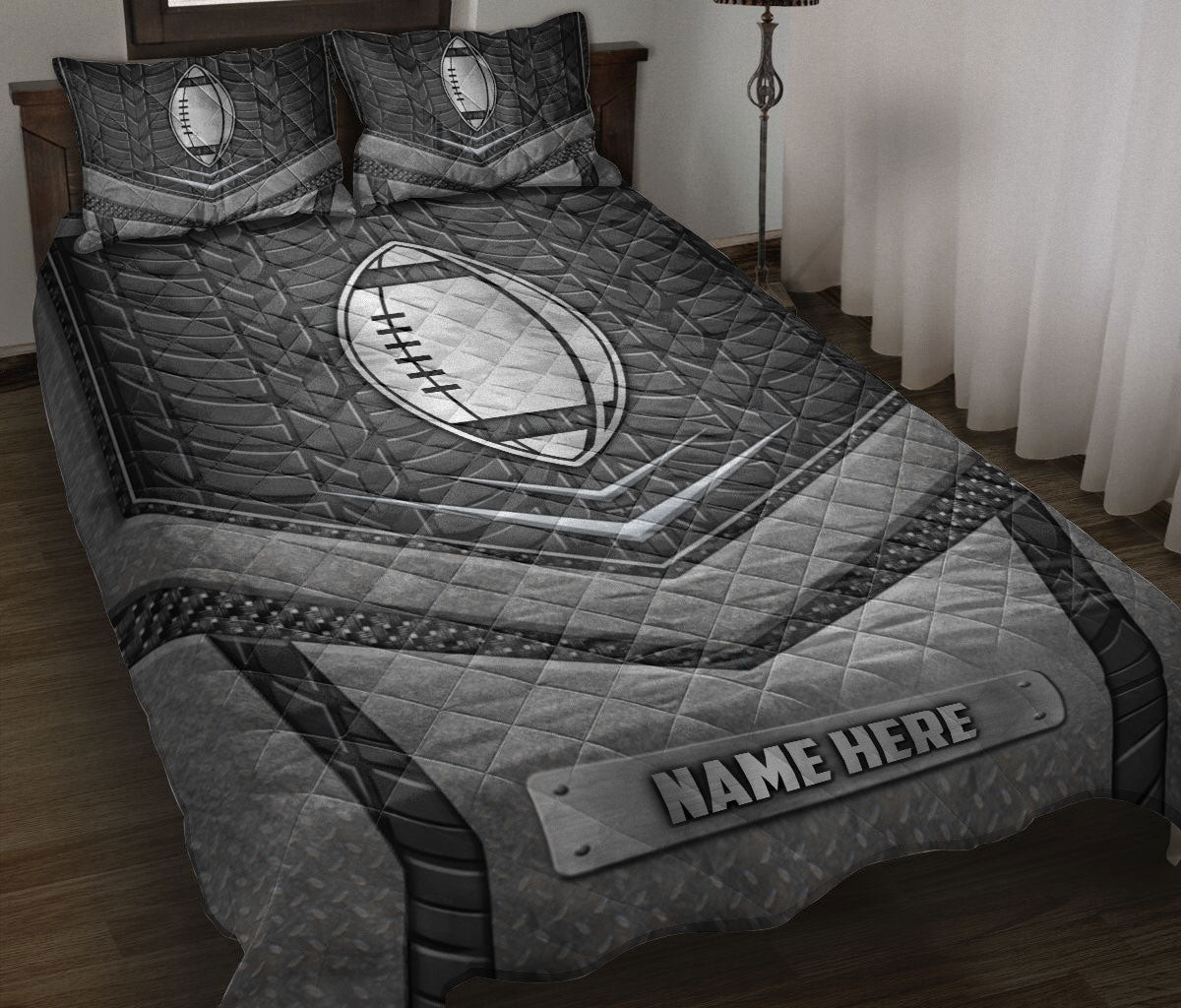 Personalized Football Quilt Bedding Set, Football Silvers Quilt Blanket With Pillowcases, Custom Name Duvet Cover Set