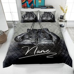 Personalized Boxing Quilt Bedding Set, Boxing Gloves Quilt Blanket & Pillowcases, Custom Name Duvet Cover Set, Gift for Dad, Husband, Boyfriend