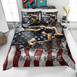 Personalized Wrestling Quilt Bedding Set, Wrestling Quilt Blanket & Pillowcases, Custom Name Duvet Cover Set, Gift for Wrestler, Dad, Husband, Son