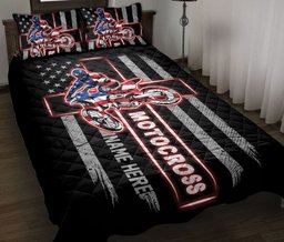 Personalized Motocross Quilt Bedding Set, Dirt Bike Extreme Motocross Racer Cross Quilt Blanket With Pillowcases, Duvet Cover Set