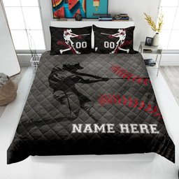 Personalized Baseball Quilt Bedding Set, Baseball Player Quilt Blanket & Pillowcases, Custom Name Duvet Cover Set, Gift for Dad, Husband, Son