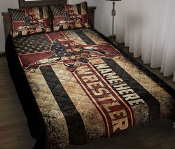 Personalized Wrestling Quilt Bedding Set, Wrestling Wrestler Cross Quilt Blanket With Pillowcases, Custom Name Duvet Cover Set