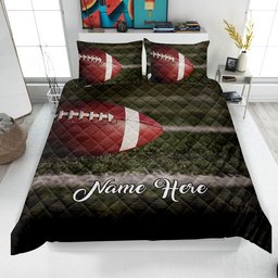 Personalized Football Quilt Bedding Set, Football Quilt Blanket & Pillowcases, Custom Name Duvet Cover Set, Gift for Dad, Husband, Son, Kid