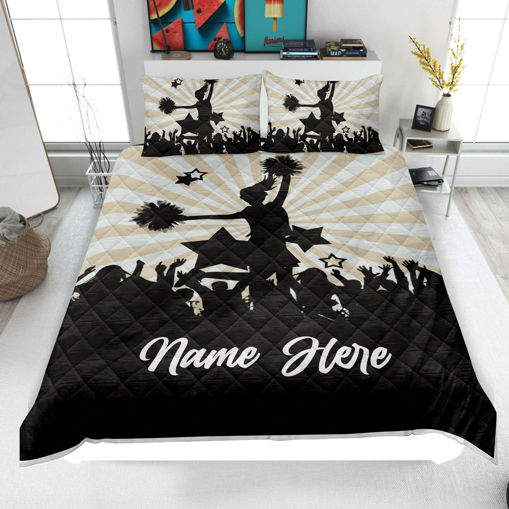 Personalized Cheerleading Quilt Bedding Set, Cheer Girl Quilt Blanket & Pillowcase, Custom Duvet Cover Set, Gift for Cheerleader, Daughter, Team