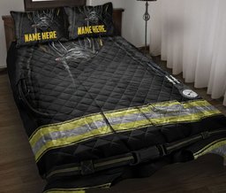 Personalized Firefighter Quilt Bedding Set, Black Firefighter Uniform Quilt Blanket With Pillowcases, Custom Name Duvet Cover Set