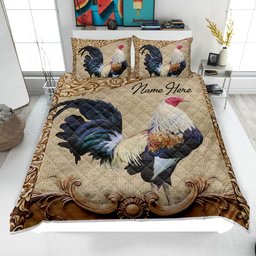Personalized Chicken Quilt Bedding Set, Rooster Floral Quilt Blanket & Pillowcase, Custom Name Duvet Cover Set, Bedspread, Gift for Chicken Lover