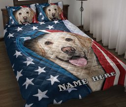 Personalized Labrador Retriever Quilt Bedding Set, Labrador Retriever Patriot American US Flag Quilt Blanket With Pillowcases, Duvet Cover Set