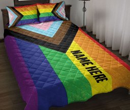 Personalized Quilt Bedding Set, Lgbtq Rainbow Flag LGBTPride Love Is Love Wins Quilt Blanket With Pillowcases, Custom Name Duvet Cover Set