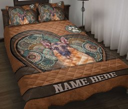 Personalized German Shepherd Quilt Bedding Set, German Shepherd Heart Mandala Quilt Blanket With Pillowcases, Custom Name Duvet Cover Set