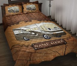 Personalized Camping Quilt Bedding Set, Camping Camper Class A Crack Wood Quilt Blanket With Pillowcases, Custom Name Duvet Cover Set