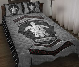 Personalized Turtle Quilt Bedding Set, Turtle Carbon Stone Silver Quilt Blanket With Pillowcases, Custom Name Duvet Cover Set