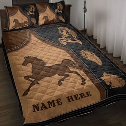 Personalized Cowboy Quilt Bedding Set, Horse Farm Farmer Cowboy Cowgirl Quilt Blanket With Pillowcases, Custom Name Duvet Cover Set