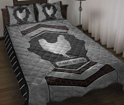 Personalized Chicken Quilt Bedding Set, Chicken Carbon Stone Silver Quilt Blanket With Pillowcases, Custom Name Duvet Cover Set